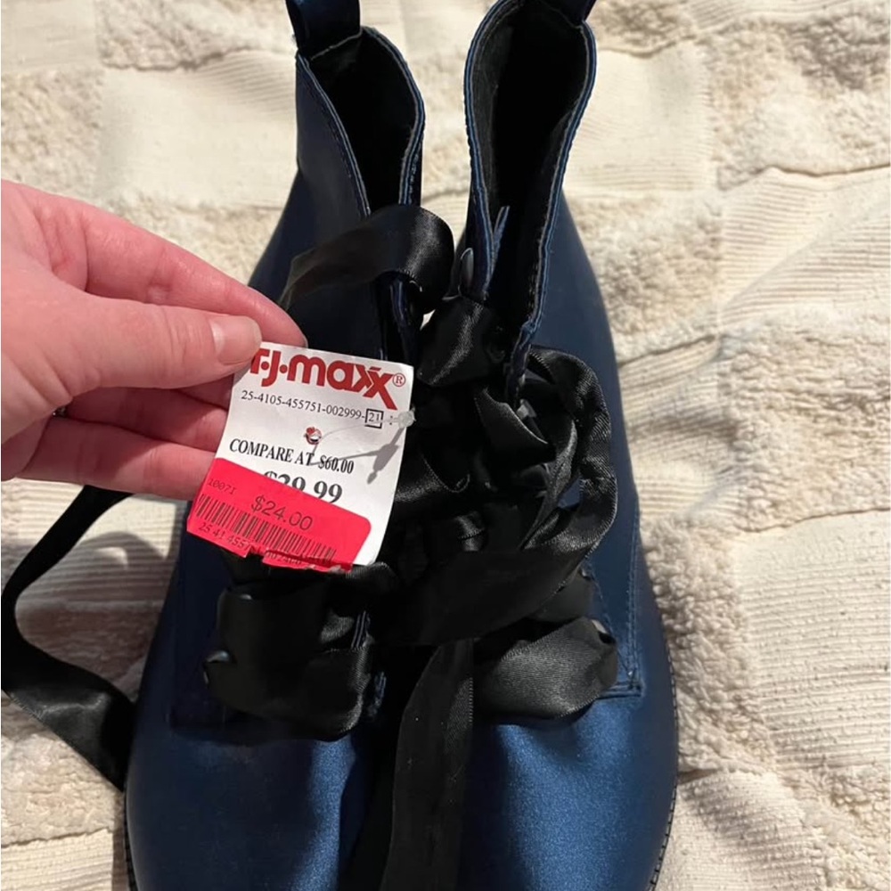 Blue Satin Boots with Black Ribbon Laces NWT - Picture 7 of 7